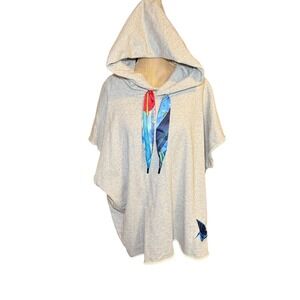 Paper Planes Gray Cotton Hoodie Poncho Oversized Origami Crane Graphic 2XL